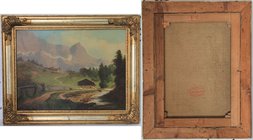 Kunst und Antiquitäten / Art and antiques. Ölgemälde. Bayerische Schule. Landschaft in Grüntönen. Öl auf Leinwand, Maße Gemälde: 59 x 44 cm. Maße mit ...