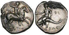 Italy, Calabria, Tarentum, didrachms (5), 3rd century BC, horseman right, rev., Taras on dolphin (cf. Vlasto 666, 710, 713, 730, 739), some with corro...