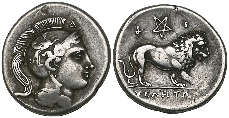 Italy, Lucania, Velia, didrachm, c. 300 BC, helmeted head of Athena right; above...