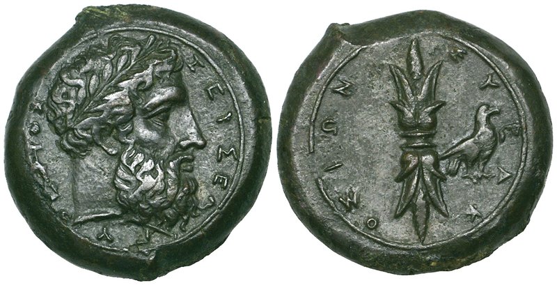 Sicily, Syracuse, Ae hemidrachm, c. 367-344 BC, ΖΕΥΣ ΕΛΕΥΘΕΡΙΟΣ, laureate head o...