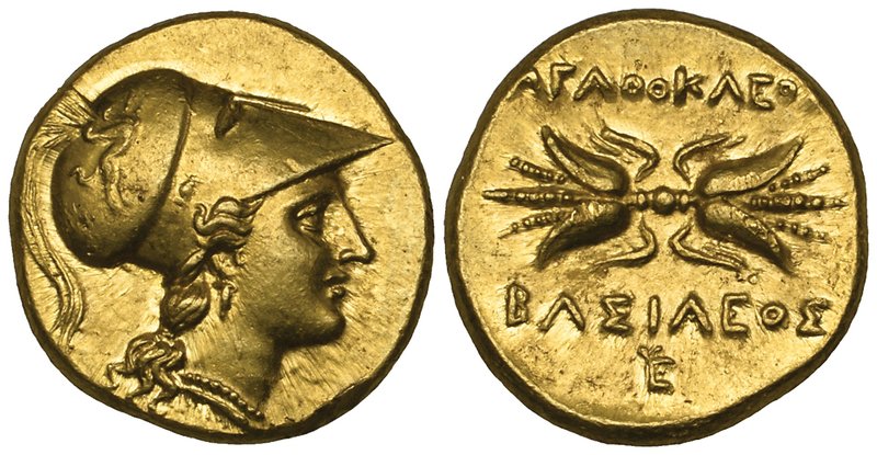 Sicily, Syracuse, Agathokles (317-289 BC), gold double decadrachm, helmeted head...