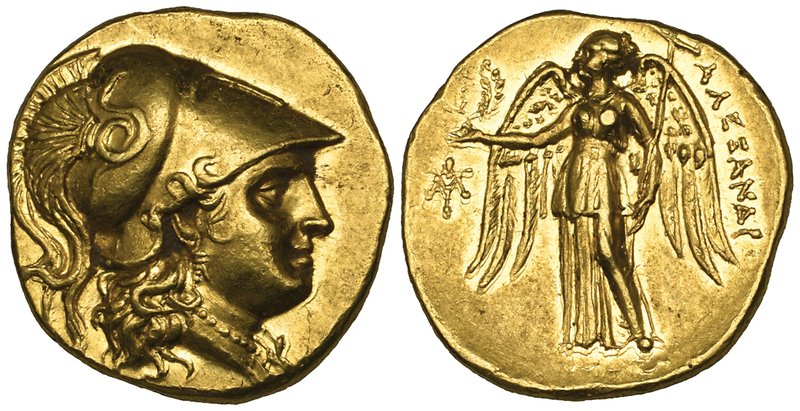 Kings of Macedon, Alexander III (336-323 BC), gold stater, uncertain mint, helme...