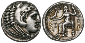 Kings of Macedon, Alexander III (336-323 BC), tetradrachm, Amphipolis, c. 323-320 BC, head of Herakles right in lion skin headdress, rev., ΒΑΣΙΛΕΩΣ ΑΛ...