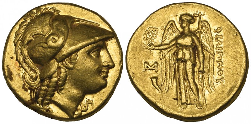 Kings of Macedon, Philip III (323-317 BC), gold stater, Abydos, helmeted head of...