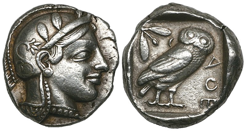 Attica, Athens, tetradrachm, later 5th century BC, helmeted head of Athena right...
