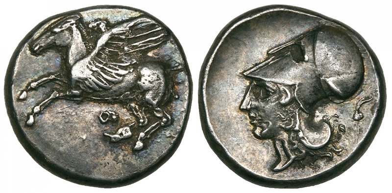 Corinthia, Corinth, stater, c. 400-350 BC, Pegasos flying left, rev., helmeted h...