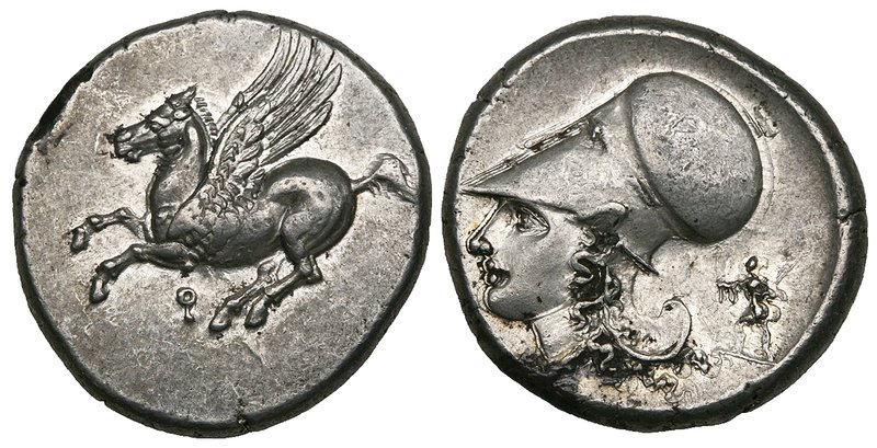Corinthia, Corinth, stater, 350-300 BC, Pegasos flying left, rev., helmeted head...
