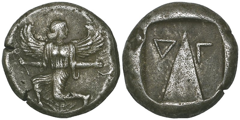 Caria, Kaunos, stater, c. 400 BC, winged figure running left, looking back, rev....