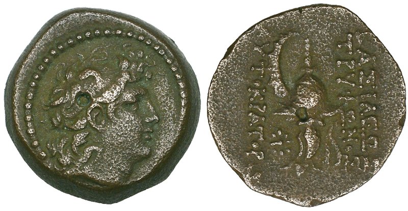 Kings of Syria, Tryphon, Ae 17 mm (2), Antioch, head right, rev., helmet as befo...