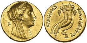Egypt, Ptolemy II (283-246 BC), gold mnaieion (octadrachm), Alexandria, c. 252/1-250/49 BC, diademed and veiled bust of Arsinoe II right, lotus-tipped...