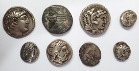 Greek silver (8), comprising Macedon, Philip II, tetradrachm, test cut on the reverse, Alexander III, tetradrachm and drachm, Syria, Tyrian tetradrach...