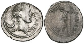 Julius Caesar, denarius, moneyer L Aemilius Buca, 44 BC, head right with crescent behind, rev., Venus standing left holding Victory and sceptre, 3.20g...