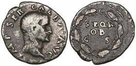 Galba (68-69), denarius, rev., SPQR OB C S in wreath, 2.70g, fine; Vitellius, denarius, rev., Concord seated left, 2.98g, good fine (2)

Estimate: G...