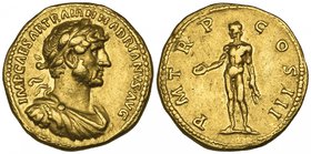 Hadrian (117-138), aureus, Rome, 119-122, IMP CAESAR TRAIAN HADRIANVS AVG, laureate, draped and cuirassed bust right, rev., P M TR P COS III, Genius s...