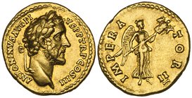 Antoninus Pius (138-161), aureus, Rome, 143-144, ANTONINVS AVG PIVS P P TR P COS III, laureate head right, rev., IMPERATOR II, Victory standing right ...