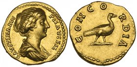 Faustina Junior (wife of Marcus Aurelius, died 175), aureus, Rome, undated, FAVSTINA AVG PII AVG FIL, draped bust right, rev., CONCORDIA, dove standin...