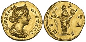 Faustina Junior (wife of Marcus Aurelius, died 175), aureus, Rome, undated, FAVSTINA AVGVSTA, diademed and draped bust right, rev., HILARITAS, Hilarit...