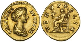 Crispina (wife of Commodus, died c. 191), aureus, Rome, undated, CRISPINA AVGVSTA, draped bust right, rev., VENVS FELIX, Venus seated left holding Vic...