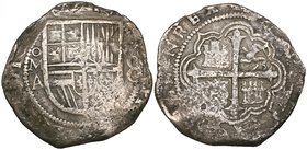 Philip III (1598-1621), 8 reales, Mexico mint, circa 1608-9 but date off flan, assayer A, 27.12g (Cal. type 47), from a wreck or hoard but in good sil...