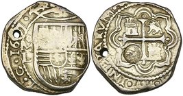 Carlos II (1665-1700), 8 reales, Mexico mint, 16[8]7 L (Cal. type 73 no. 287), with Guatemala type II ‘sun and range of volcanoes’ countermark, as use...