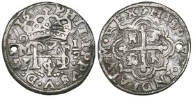 Philip V (1700-1724), Royal Coinage, round half-real, Mexico City, 1716 J, struck in medallic die alignment, 1.66g (Cal. type 285, date unlisted), rou...