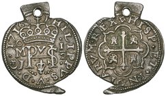 Philip V (1700-1724), Royal Coinage, heart-shaped half-real, Mexico City, 1716 J, struck in medallic die alignment, 2.05g (Cal. type 283, date unliste...