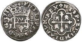 Philip V (1700-1724), Royal Coinage, round half-real, Mexico City, 1718 J, struck in medallic die alignment and unpierced, 1.74 g (Cal. type 285, date...