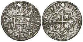 Philip V (1700-1724-1746), Royal Coinage, round half-real, Mexico City, 1724 D, struck in medallic die alignment, 1.65g (Cal. type 285, no. 1812), pie...