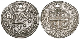 Luis I (January-August 1724), Royal Coinage, round half-real, Mexico City, 1725 D, struck in medallic die alignment, 1.39g (Cal. type 30, no. 56), pie...