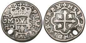 Philip V (1724-1746), Royal Coinage, round half-real, Mexico City, 1728 D, struck in medallic die alignment, 1.98g (Cal. type 285, date unlisted), pie...