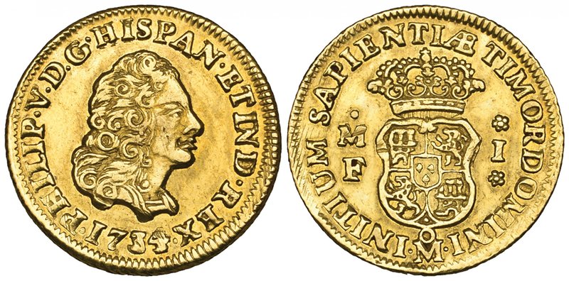 Philip V (1724-1746), 1 escudo, Mexico City mint, 1734/3 MF (Cal. 516; F. 11), l...