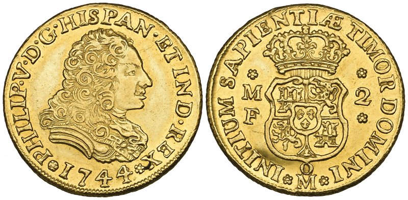 Philip V (1724-1746), 2 escudos, Mexico City mint, 1744/2 (?) MF (Cal. 370 (for ...