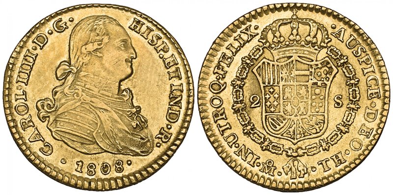 Carlos IV (1788-1808), 2 escudos, Mexico City mint, 1808, virtually mint state. ...