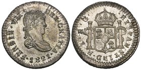 Royalist Coinage: Zacatecas, Ferdinand VII, half-real, 1821 RG, mintmark Z, 2 of date unbroken (KM 74.3), mint state, with an exceptionally strong por...