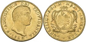 Empire of Agustín Iturbide (1822-1823), 8 escudos, 1823 JM, Mexico mint, large head right, rev., eagle in cartouche, typical weakness in centre of rev...
