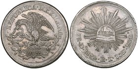 Republic, Hookneck Coinage, 8 reales, Durango mint, 1824 RL, defiant snake, small Libertad cap, 27.71g (Hubbard & O’Harrow dies D10 / S5; DP-Do01), ex...