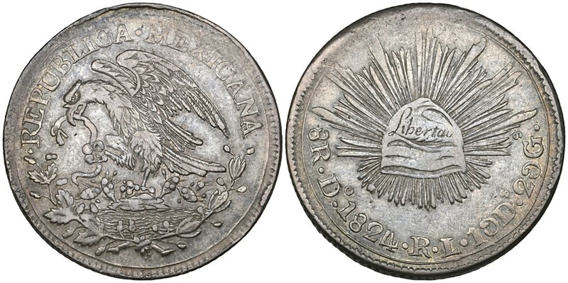Republic, Hookneck Coinage, 8 reales, Durango mint, 1824 RL, submissive snake, s...