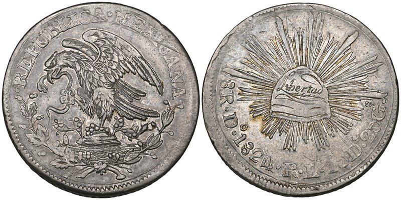 Republic, Hookneck Coinage, 8 reales, Durango mint, 1824 RL, submissive snake, s...