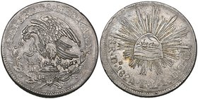 Republic, Hookneck Coinage, 8 reales, Durango mint, 1824 RL, submissive snake, small Libertad cap, 27.92g (Hubbard & O’Harrow dies N6 / S7), a few sur...