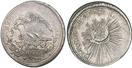 Republic / Philippines, Hookneck Coinage, countermarked 8 reales, Durango mint, 1824 RL, overstruck with circular crowned F.7o. mark (1832-34), 27.03g...
