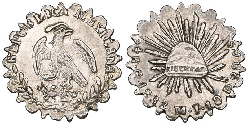 Republic, half-real, Guanajuato mint, 1833 MJ, round-topped 3’s in date, careful...
