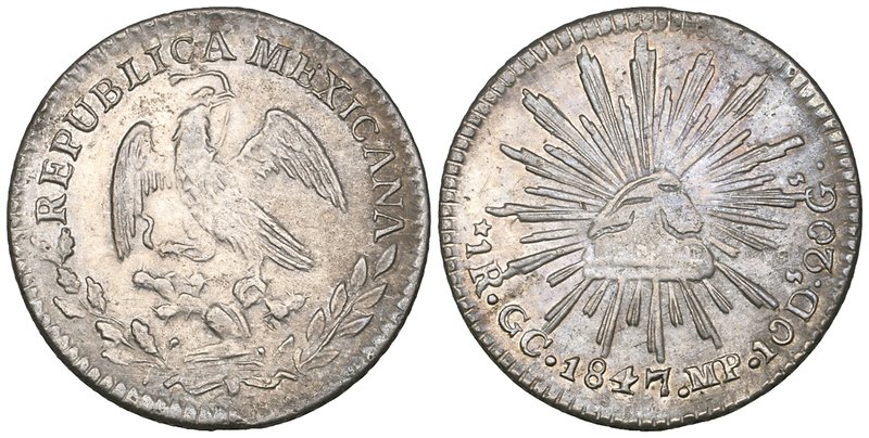 Republic, 1 real, Guadalupe y Calvo mint, 1847 MP, striking flaws but good extre...