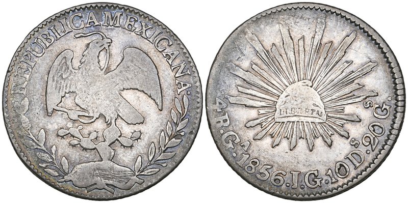 Republic, 4 reales, Guadalajara mint, 1856 JG, some surface marks from circulati...