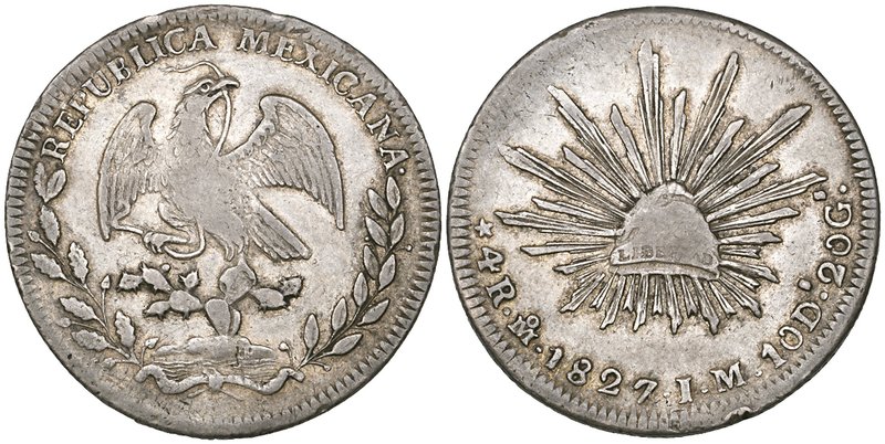 Republic, 4 reales, Mexico City mint, 1827/6 JM, a couple of edge knocks, otherw...