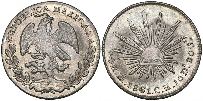Republic, 4 reales, Mexico City mint, 1861 CH, virtually as struck, well toned
...
