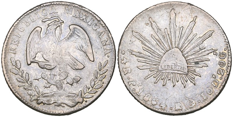 Republic, 4 reales, San Luis Potosí mint, 1864 RO, scratches and scuffs on both ...