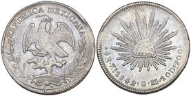 Republic, 4 reales (2), Zacatecas mint, 1842 OM, variety with small lettering and date, coin alignment, very fine and toned and 1845 OM, small letteri...