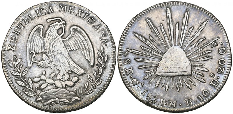 Republic, 8 reales, Chihuahua mint, 1831 MR (DP-Ca01), significant rim knock bes...