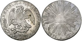 Republic, 8 reales, Chihuahua mint, 1835 AM, struck as usual for the issue on a small diameter (37mm) flan, 27.12g (DP-Ca06), slightly off-centre, alm...