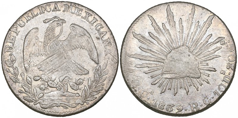 Republic, 8 reales, Chihuahua mint, 1839 RG, new die style, normal legends, 27.1...